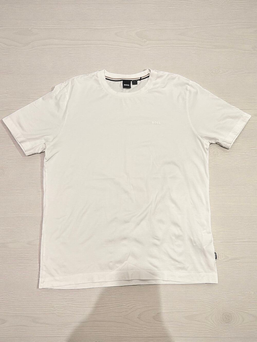 BOSS Hugo Boss Men's White Crew Neck T-Shirt 2XL Tonal Embossed Logo Cotton Tee